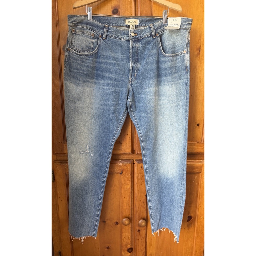 Madewell Women's 33 The Dean Easy Straight Jeans High Rise Button Fly Pants Blue